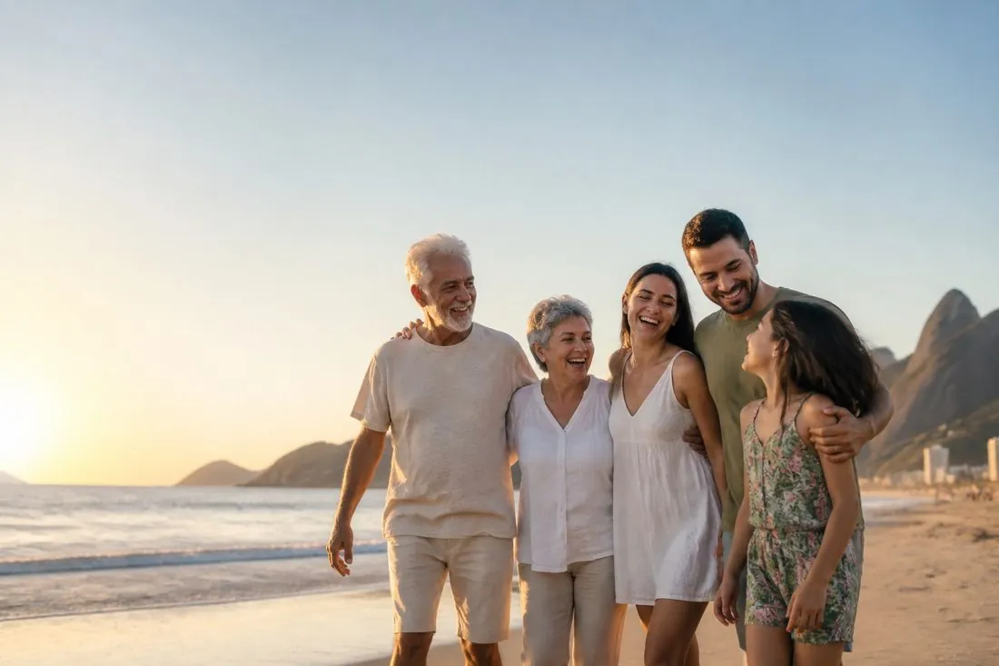Família aproveitando uma viagem de lazer.